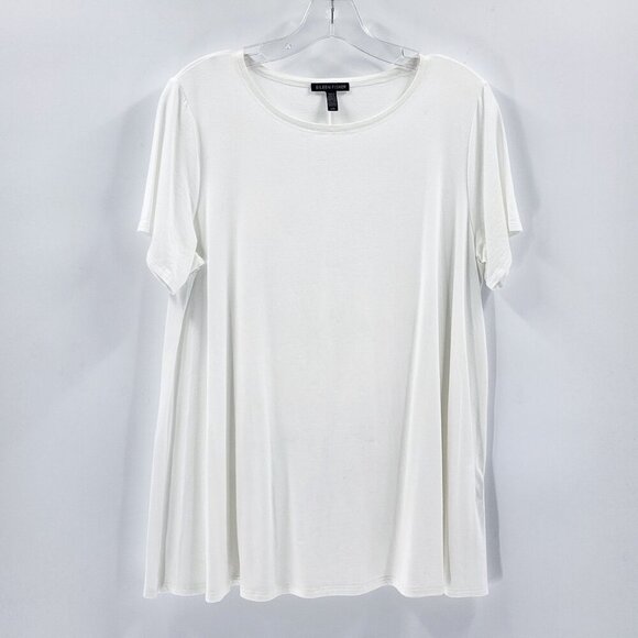 EILEEN FISHER Women's Round Neck Tencel Short Sleeve Tee T-Shirt White - Picture 2 of 5